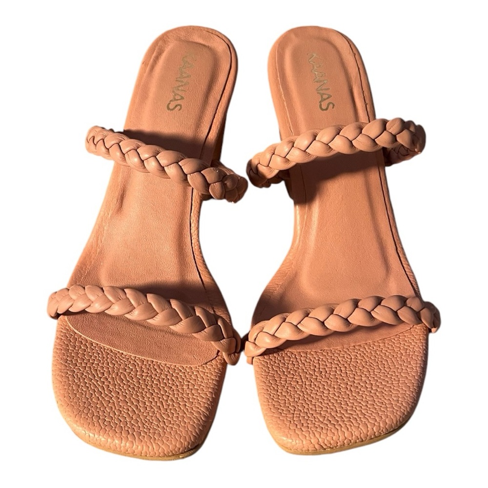 NWT Kaanas Leather Binjai Dual Braid Band Peach Heels Sz 8